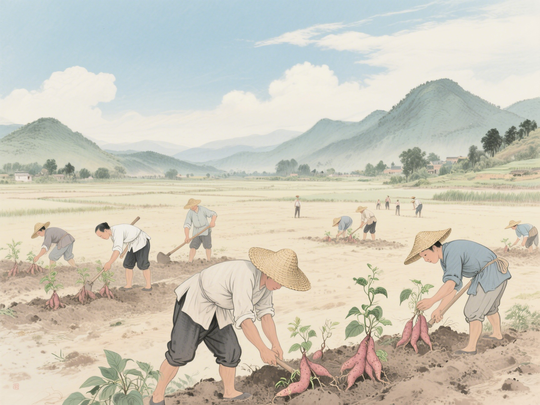 清代南方农村插图风格的种植